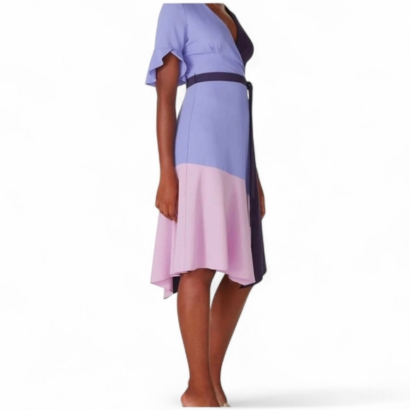 HUTCH / ANTHROPOLOGIE Colorblock Crepe Faux Wrap Dress - Medium - Picture 2 of 8